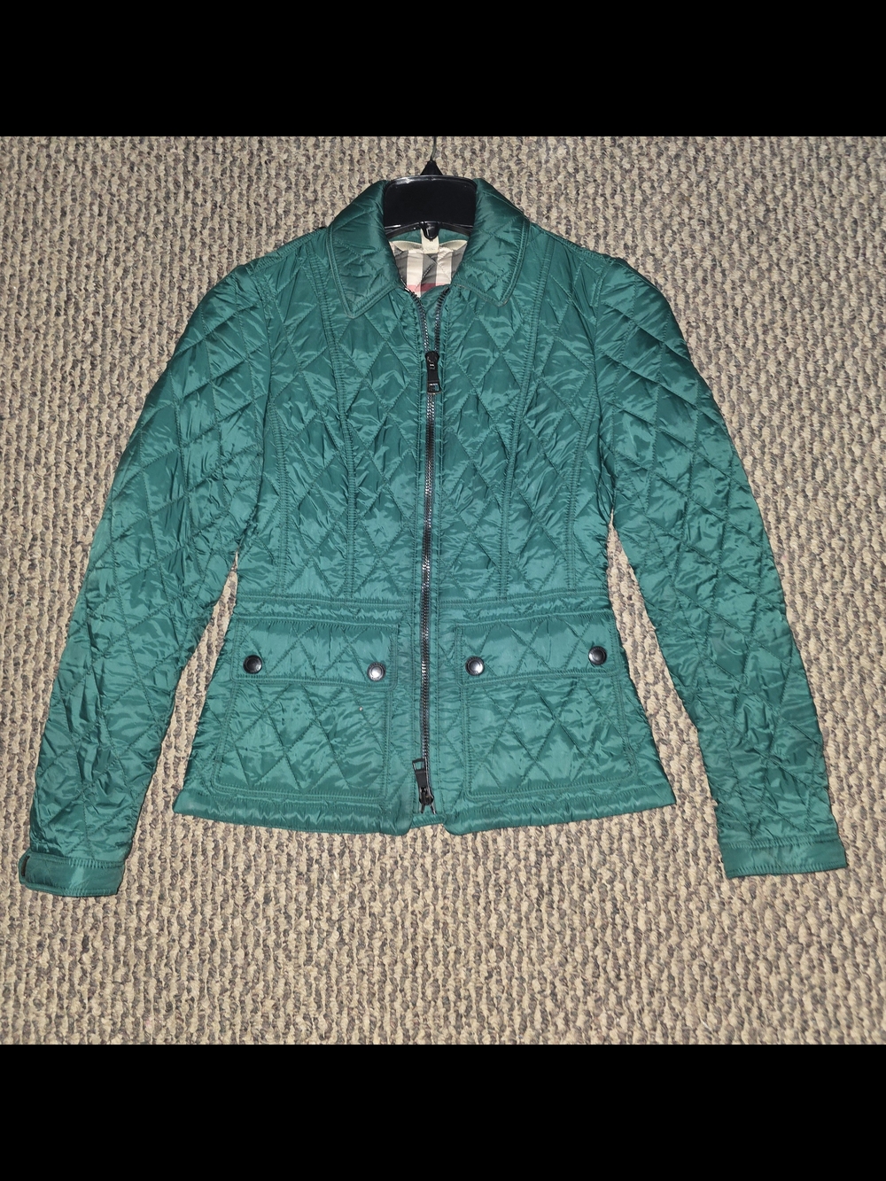 Burberry Teal Quilted Zip-Front Women's Jacket